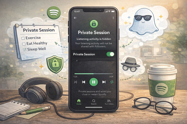스포티파이 재생 기록 숨기는 설정 방법 비공개 세션 화면 이미지