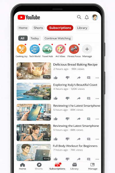 유튜브 구독 채널만 보는 방법 구독 탭 화면