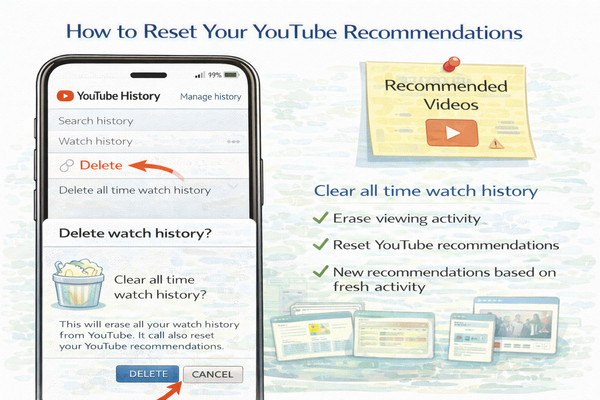 유튜브 추천 영상 초기화하는 방법 시청 기록 삭제 화면