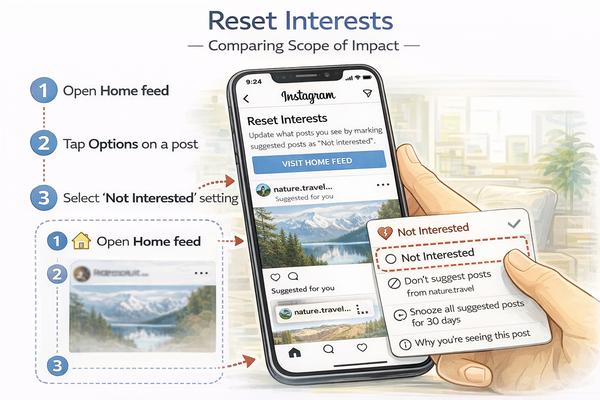 인스타그램 관심사 초기화하는 방법 관심 없음 설정 화면